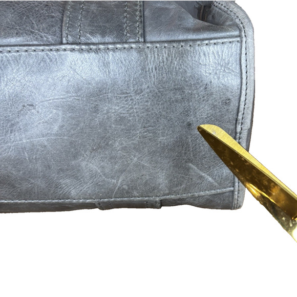 Frye Leather Satchel Shoulder Bag Gray Purse Tote Handbag Med Crossbody Silver - Picture 15 of 16